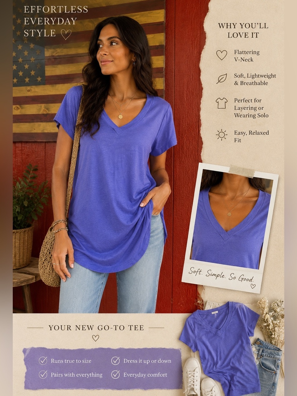 Grace Elements V-Neck Short Sleeve Tee - Violet